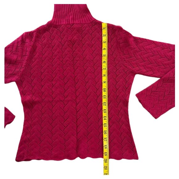 Contact NY Vintage Y2K Red Eyelet Knit Turtleneck Sweater Size Small - Picture 6 of 6